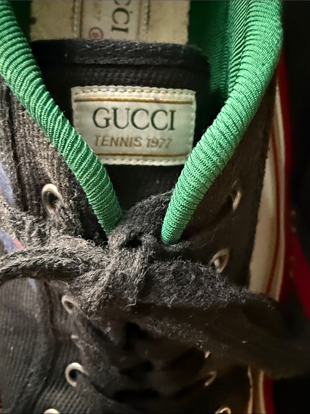 Gucci Men’s Black Canvas Sneakers with Red & Blue Stripe - Picture 9 of 11